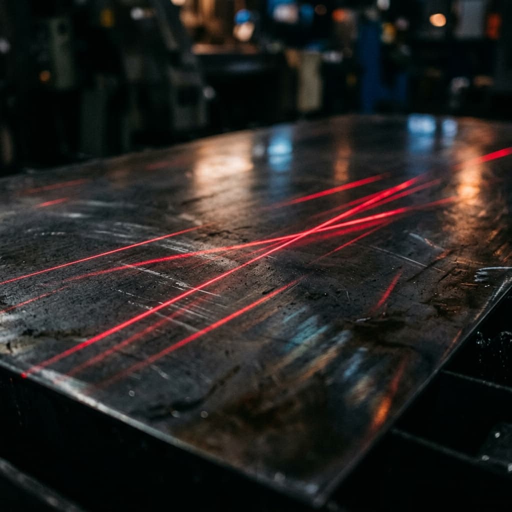 Polished dark industrial metal sheets with reflections